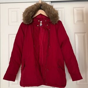 Old Navy Women's Red Fur-Trimmed Parka Size XS